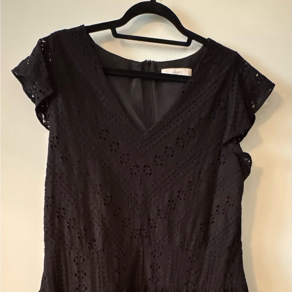 LOFT Black Eyelet Midi Dress - Picture 2 of 5